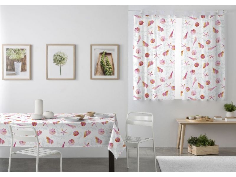 Cortina Cocina Visillo Caracolas Fucsia
