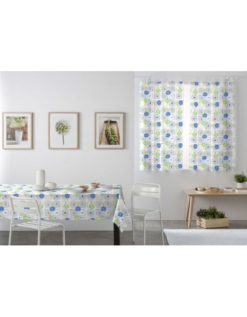 Cortina Cocina Visillo Cebollas Azul